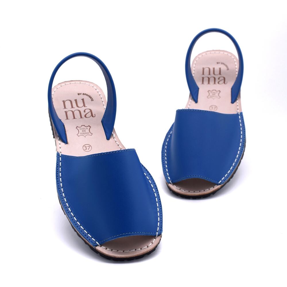 Leather Flat Sandals Royal Blue | Handmade in Spain | Lightweight Sole